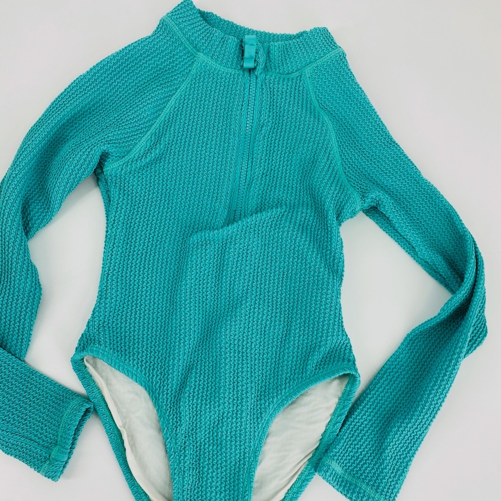 Pre-Owned CottonOn Kids green Lydia ribbed Long Sleeve One Piece Swimsuit  Size6